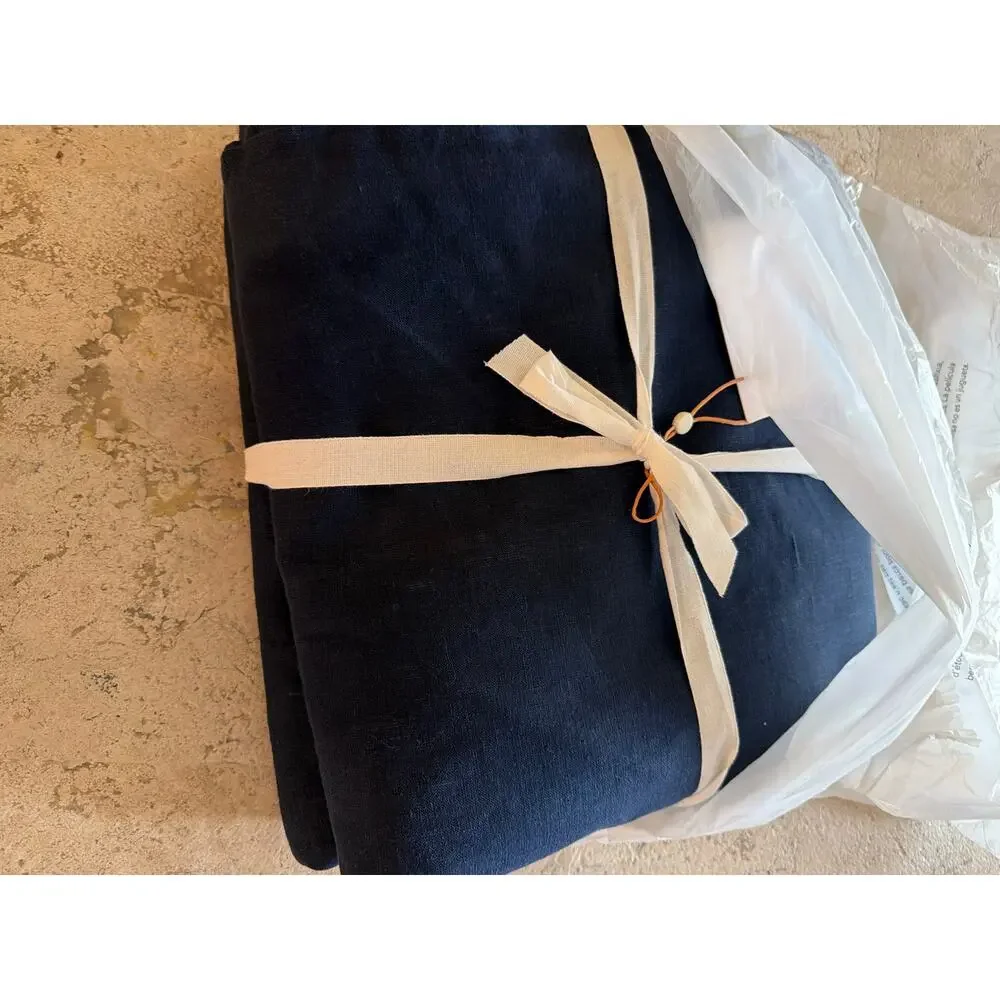 Quince European Linen True Blackout Curtain Single Panel Navy 96x96 NWT